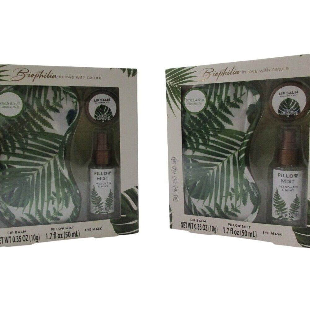 2x Biophilia 3-Piece Sleep Gift Mandarin Mint‎ Set Eye Mask, Lip Balm